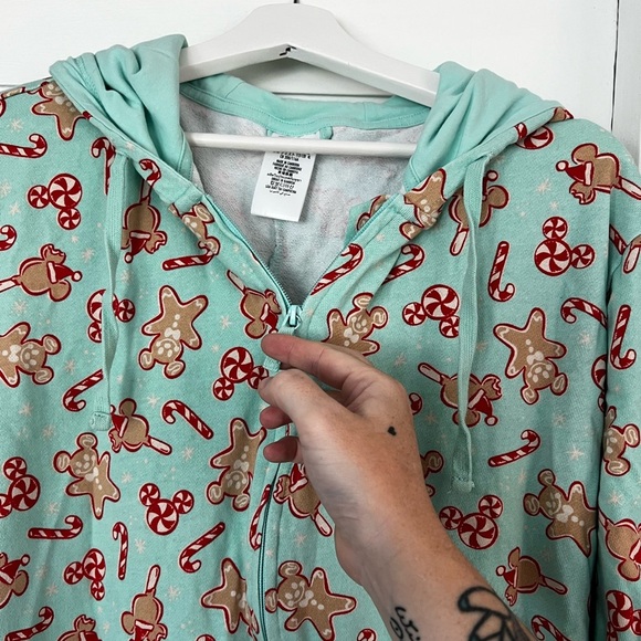 Disney Mickey Mouse Gingerbread Onesie XL – Christmas Pajamas, Mint Green Hooded - Picture 6 of 11